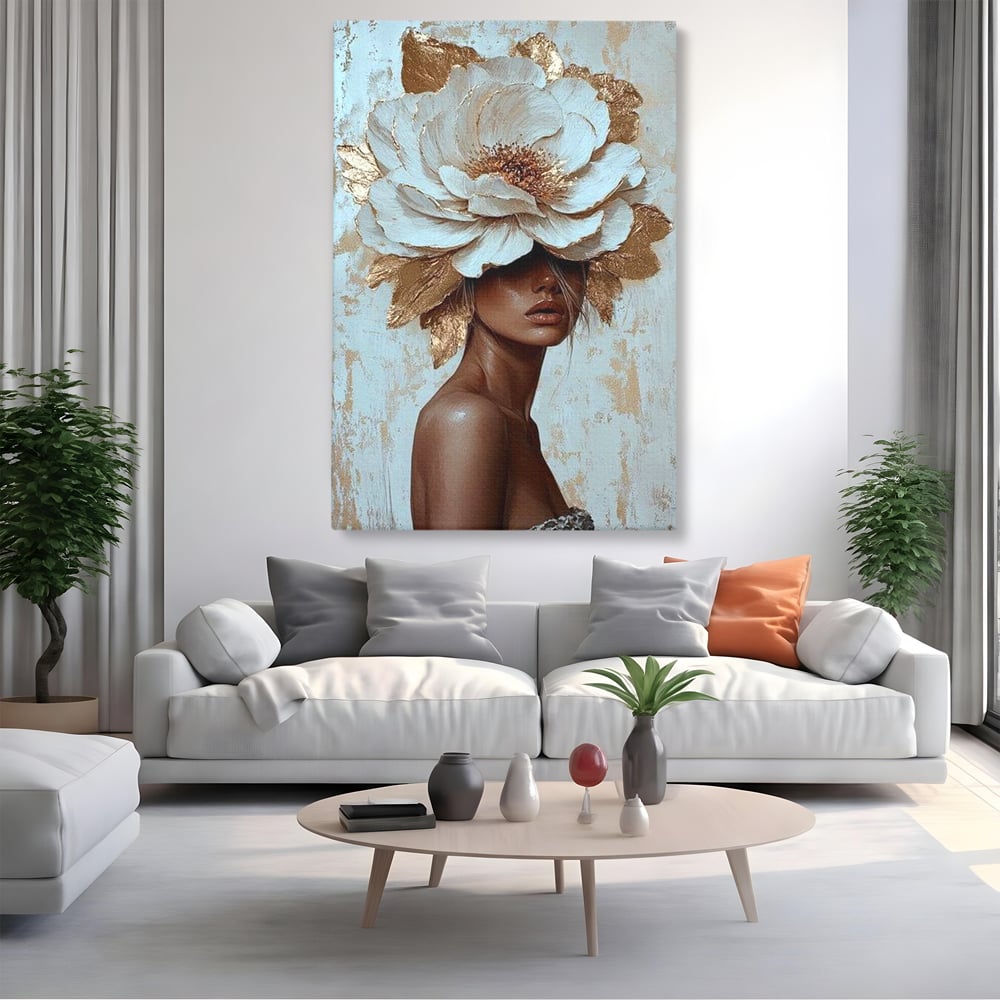 Tablou Canvas Premium LuxCanva® G1016, Regina Petalelor , Gratie, Floare, Buchet, Delicatete, Coronita, Aur, Petale, Eleganta, Living, Dormitor, Culori vibrante
