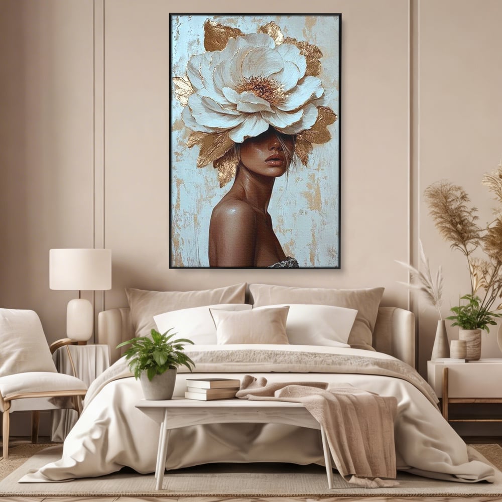 Tablou Canvas Premium LuxCanva® G1016, Regina Petalelor , Gratie, Floare, Buchet, Delicatete, Coronita, Aur, Petale, Eleganta, Living, Dormitor, Culori vibrante