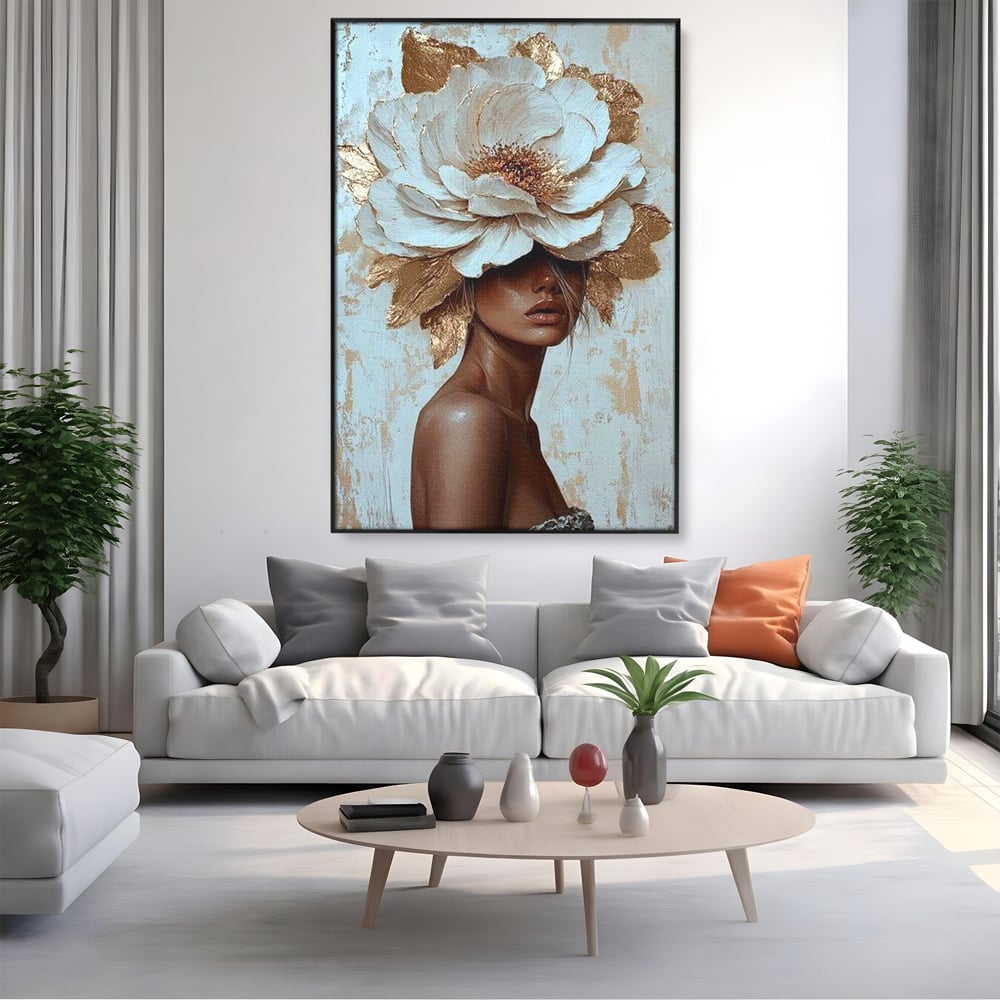 Tablou Canvas Premium LuxCanva® G1016, Regina Petalelor , Gratie, Floare, Buchet, Delicatete, Coronita, Aur, Petale, Eleganta, Living, Dormitor, Culori vibrante