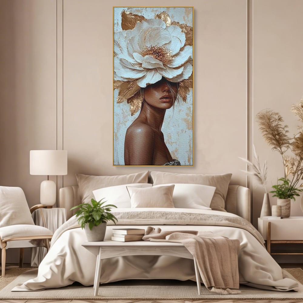 Tablou Canvas Premium LuxCanva® G1016, Regina Petalelor , Gratie, Floare, Buchet, Delicatete, Coronita, Aur, Petale, Eleganta, Living, Dormitor, Culori vibrante