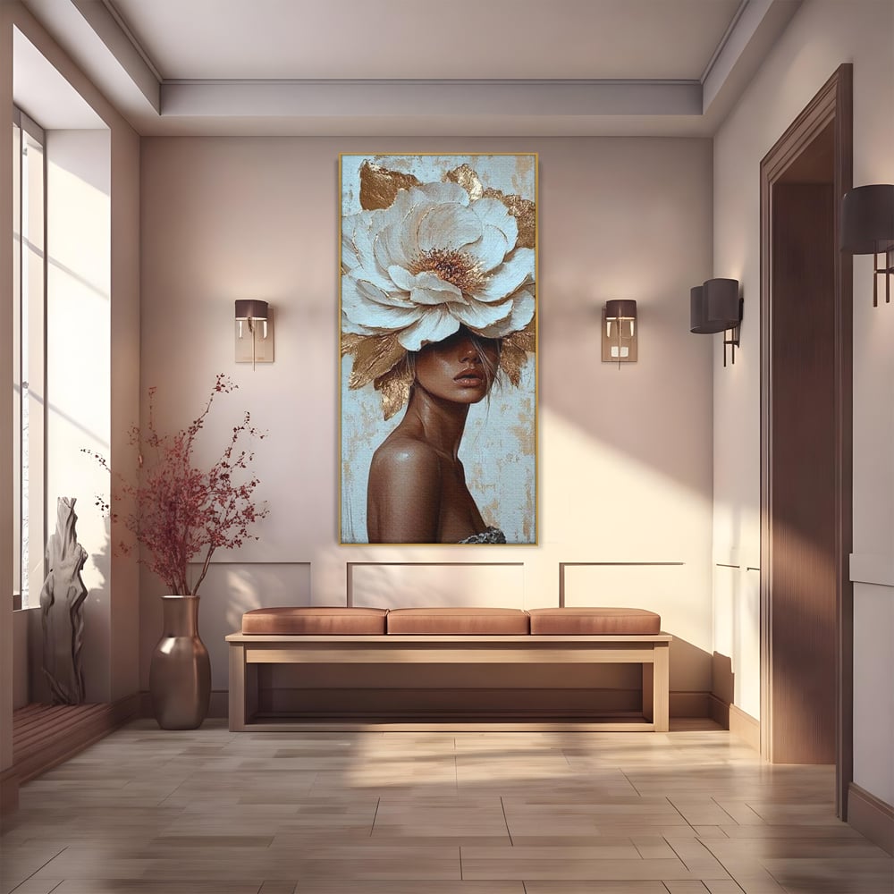 Tablou Canvas Premium LuxCanva® G1016, Regina Petalelor , Gratie, Floare, Buchet, Delicatete, Coronita, Aur, Petale, Eleganta, Living, Dormitor, Culori vibrante