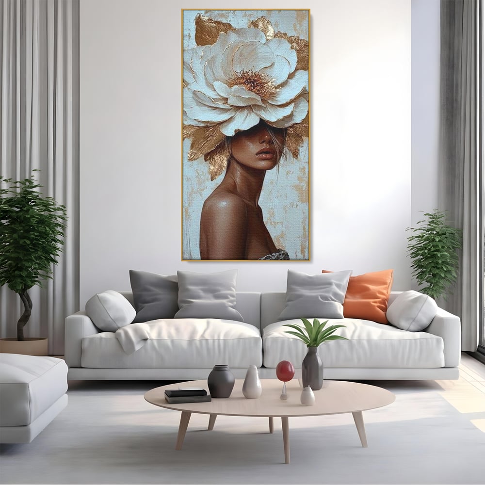 Tablou Canvas Premium LuxCanva® G1016, Regina Petalelor , Gratie, Floare, Buchet, Delicatete, Coronita, Aur, Petale, Eleganta, Living, Dormitor, Culori vibrante