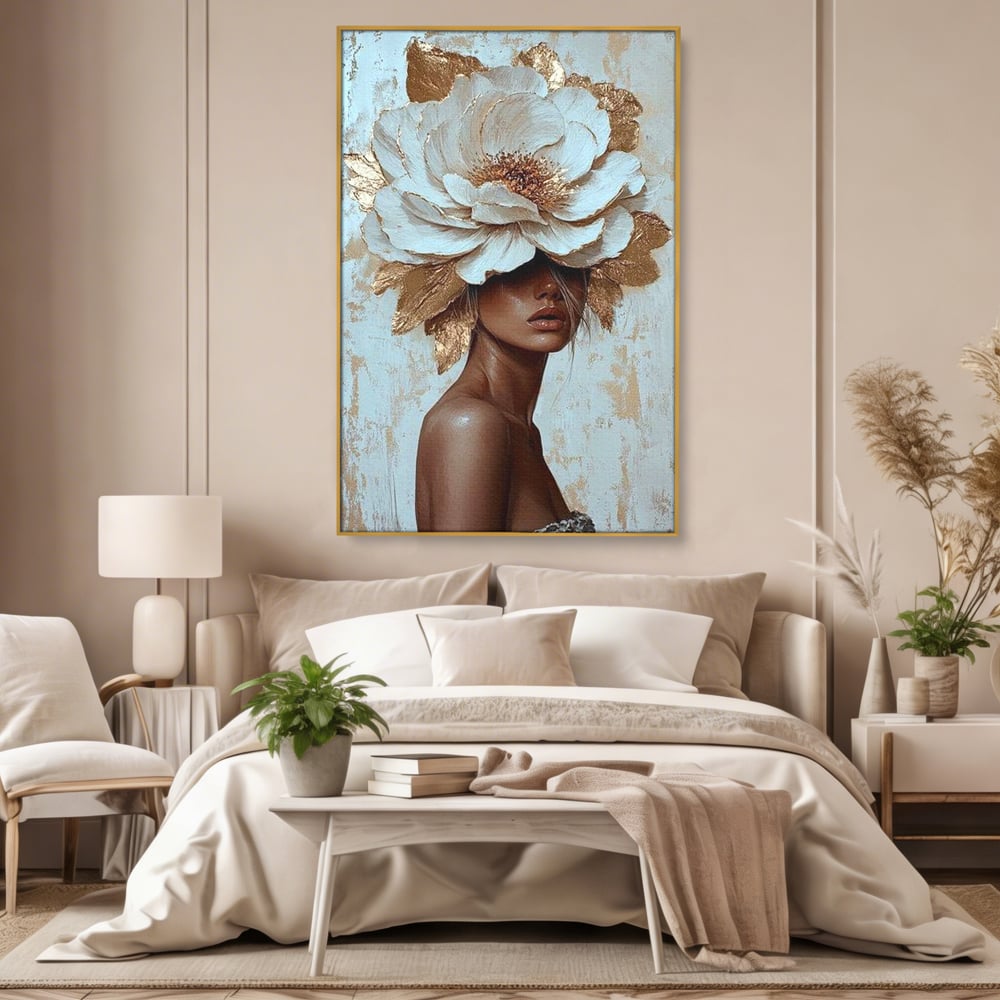 Tablou Canvas Premium LuxCanva® G1016, Regina Petalelor , Gratie, Floare, Buchet, Delicatete, Coronita, Aur, Petale, Eleganta, Living, Dormitor, Culori vibrante