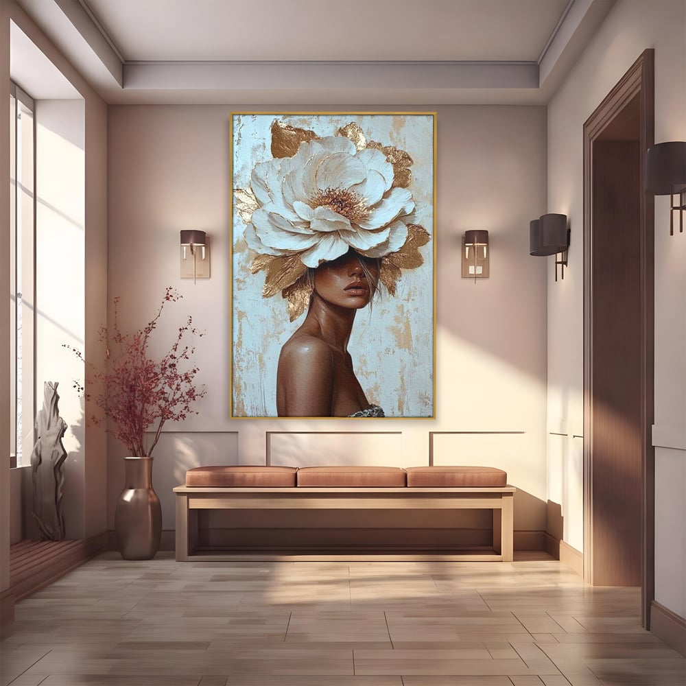 Tablou Canvas Premium LuxCanva® G1016, Regina Petalelor , Gratie, Floare, Buchet, Delicatete, Coronita, Aur, Petale, Eleganta, Living, Dormitor, Culori vibrante