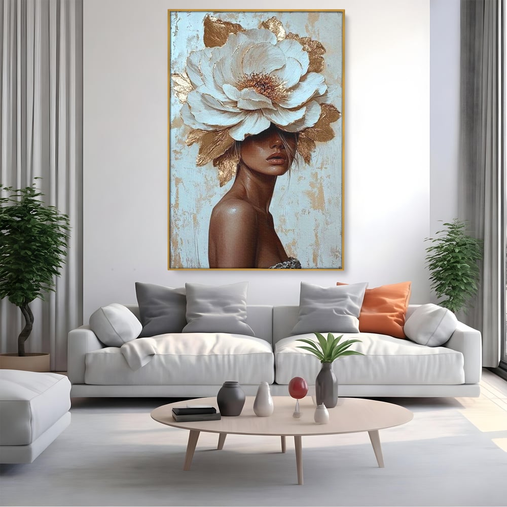 Tablou Canvas Premium LuxCanva® G1016, Regina Petalelor , Gratie, Floare, Buchet, Delicatete, Coronita, Aur, Petale, Eleganta, Living, Dormitor, Culori vibrante