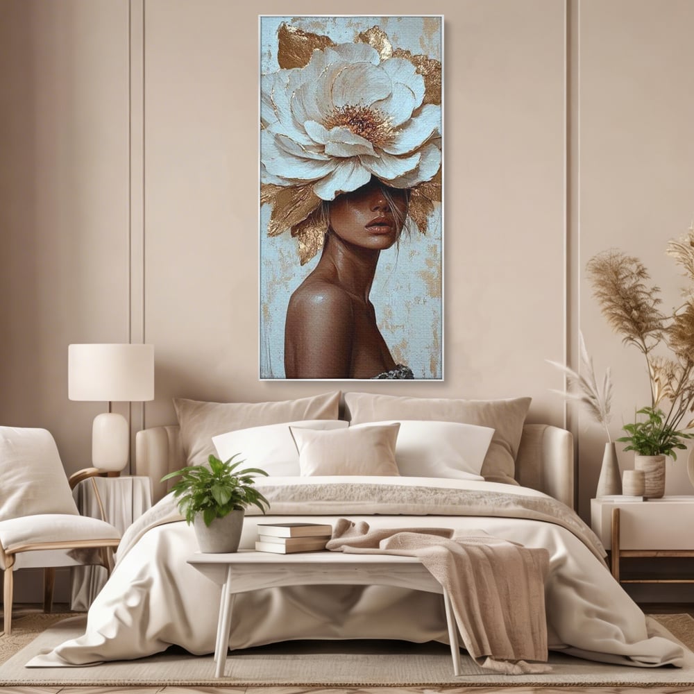 Tablou Canvas Premium LuxCanva® G1016, Regina Petalelor , Gratie, Floare, Buchet, Delicatete, Coronita, Aur, Petale, Eleganta, Living, Dormitor, Culori vibrante