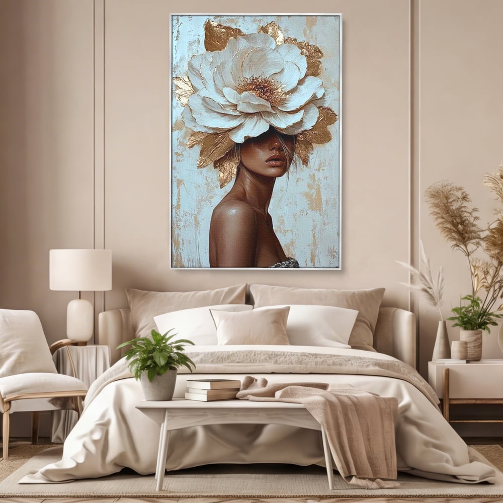 Tablou Canvas Premium LuxCanva® G1016, Regina Petalelor , Gratie, Floare, Buchet, Delicatete, Coronita, Aur, Petale, Eleganta, Living, Dormitor, Culori vibrante