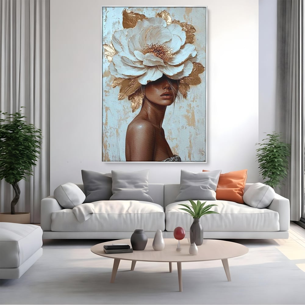 Tablou Canvas Premium LuxCanva® G1016, Regina Petalelor , Gratie, Floare, Buchet, Delicatete, Coronita, Aur, Petale, Eleganta, Living, Dormitor, Culori vibrante