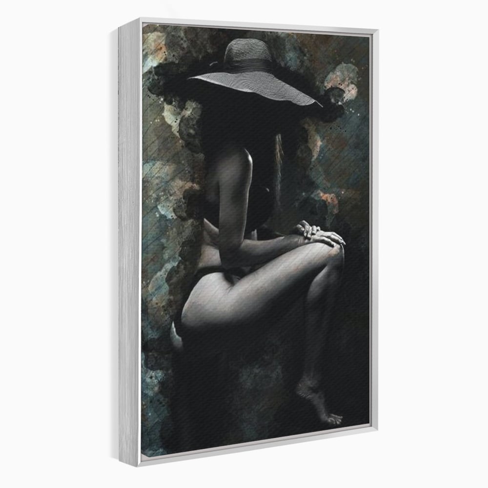 Tablou Canvas Premium LuxCanva® G1017, Sub Palaria Misterului , Palarie, Silueta, Umbra, Dorinta, Senzualitate, Feminitate, Eleganta, Living, Dormitor, Culori vibrante