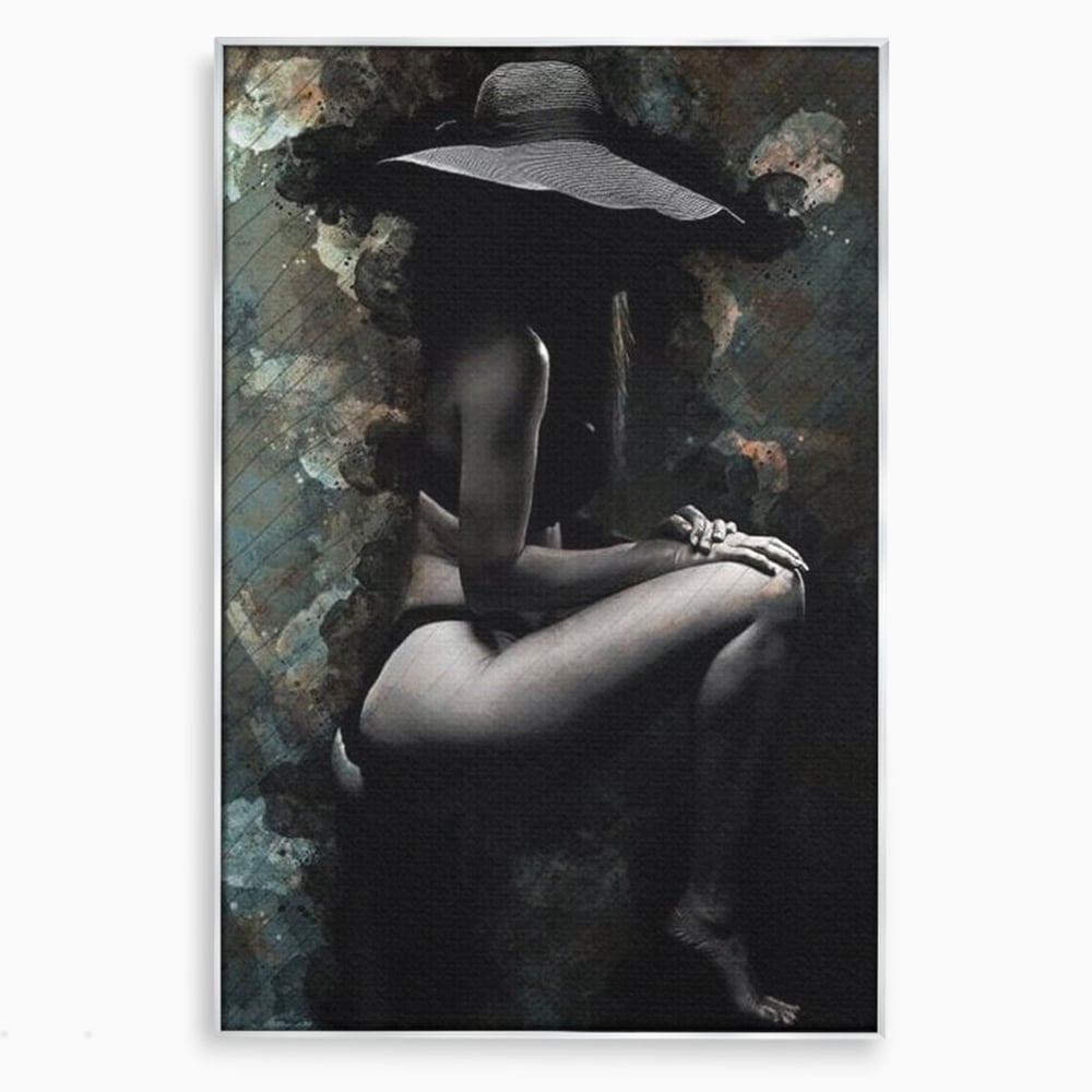 Tablou Canvas Premium LuxCanva® G1017, Sub Palaria Misterului , Palarie, Silueta, Umbra, Dorinta, Senzualitate, Feminitate, Eleganta, Living, Dormitor, Culori vibrante