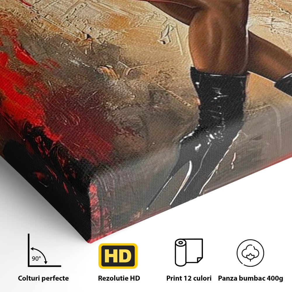 Tablou Canvas Premium LuxCanva® G1018, Femeia Rebela , Ritm, Pasiune, Dans, Rebela, Senzuala, Picioare, Zeita, Living, Dormitor, Culori vibrante