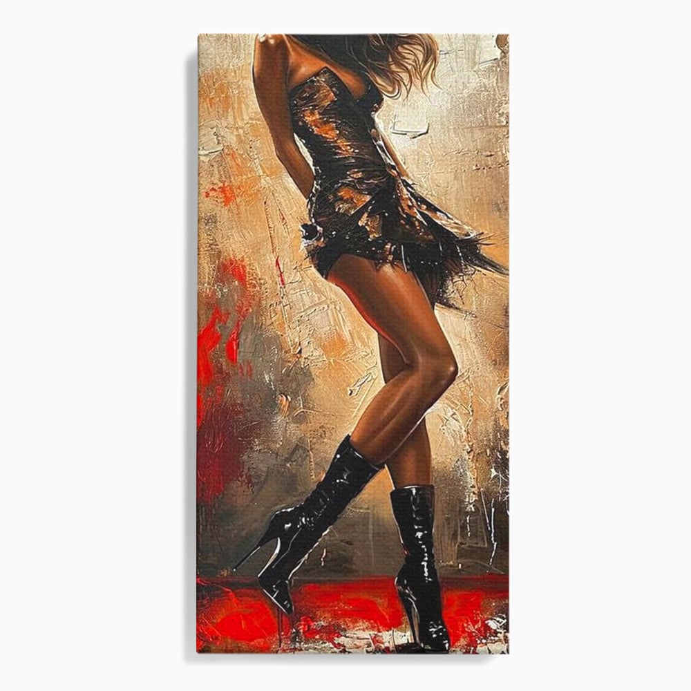 Tablou Canvas Premium LuxCanva® G1018, Femeia Rebela , Ritm, Pasiune, Dans, Rebela, Senzuala, Picioare, Zeita, Living, Dormitor, Culori vibrante