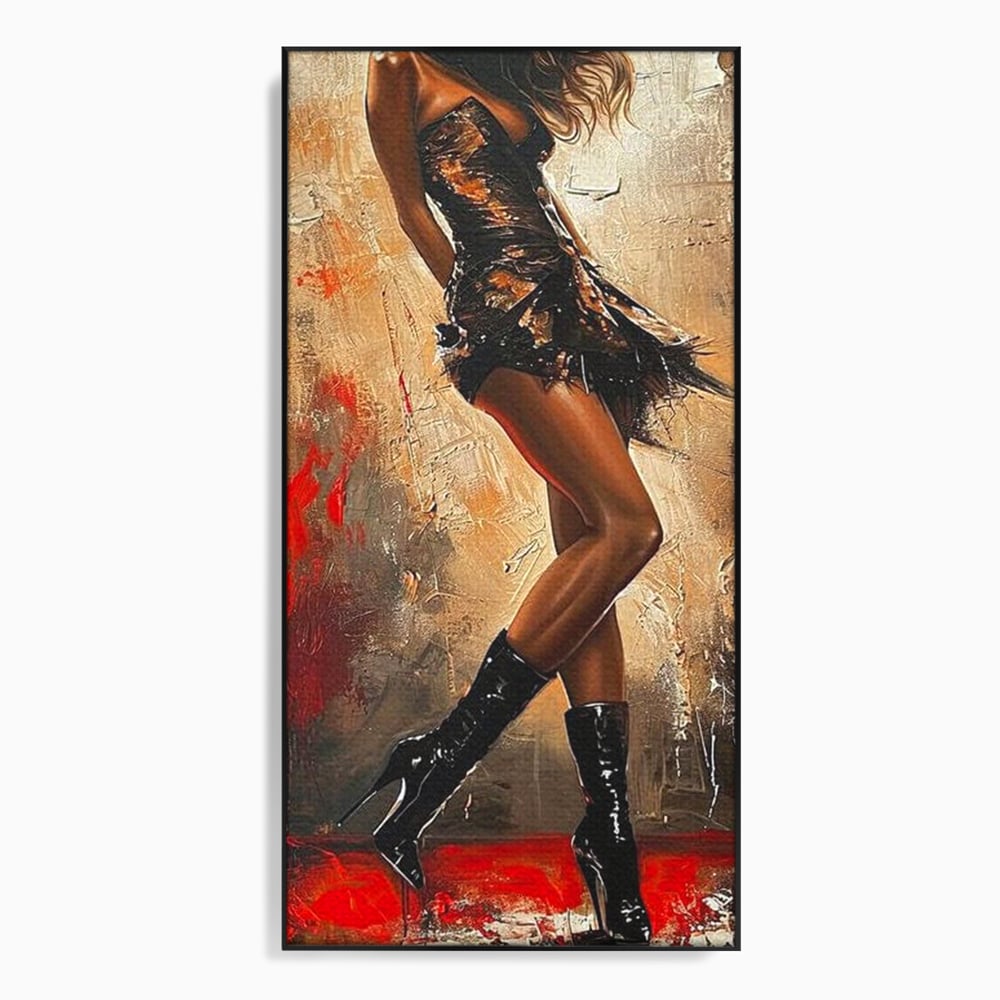 Tablou Canvas Premium LuxCanva® G1018, Femeia Rebela , Ritm, Pasiune, Dans, Rebela, Senzuala, Picioare, Zeita, Living, Dormitor, Culori vibrante