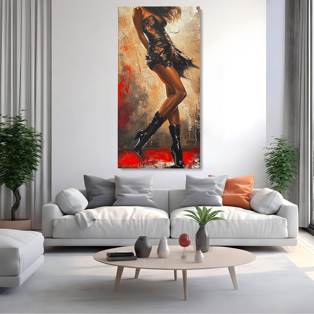 Tablou Canvas Premium LuxCanva® G1018, Femeia Rebela , Ritm, Pasiune, Dans, Rebela, Senzuala, Picioare, Zeita, Living, Dormitor, Culori vibrante