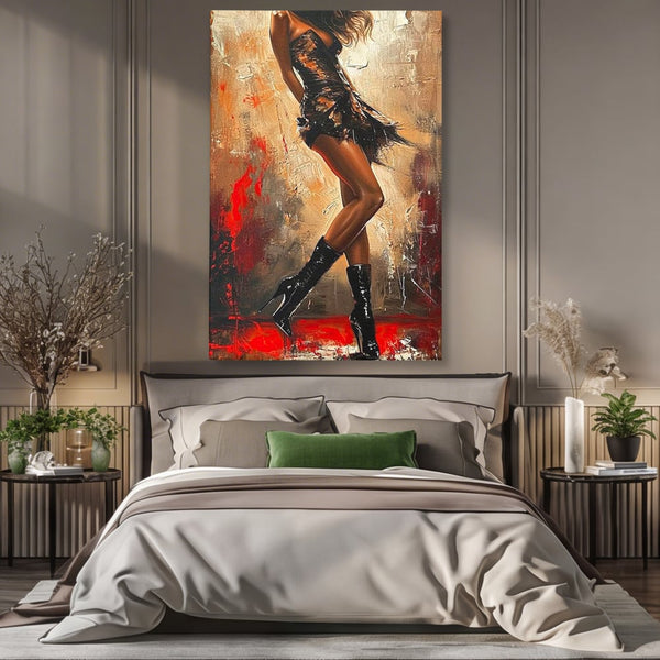 Tablou Canvas Premium LuxCanva® G1018, Femeia Rebela , Ritm, Pasiune, Dans, Rebela, Senzuala, Picioare, Zeita, Living, Dormitor, Culori vibrante