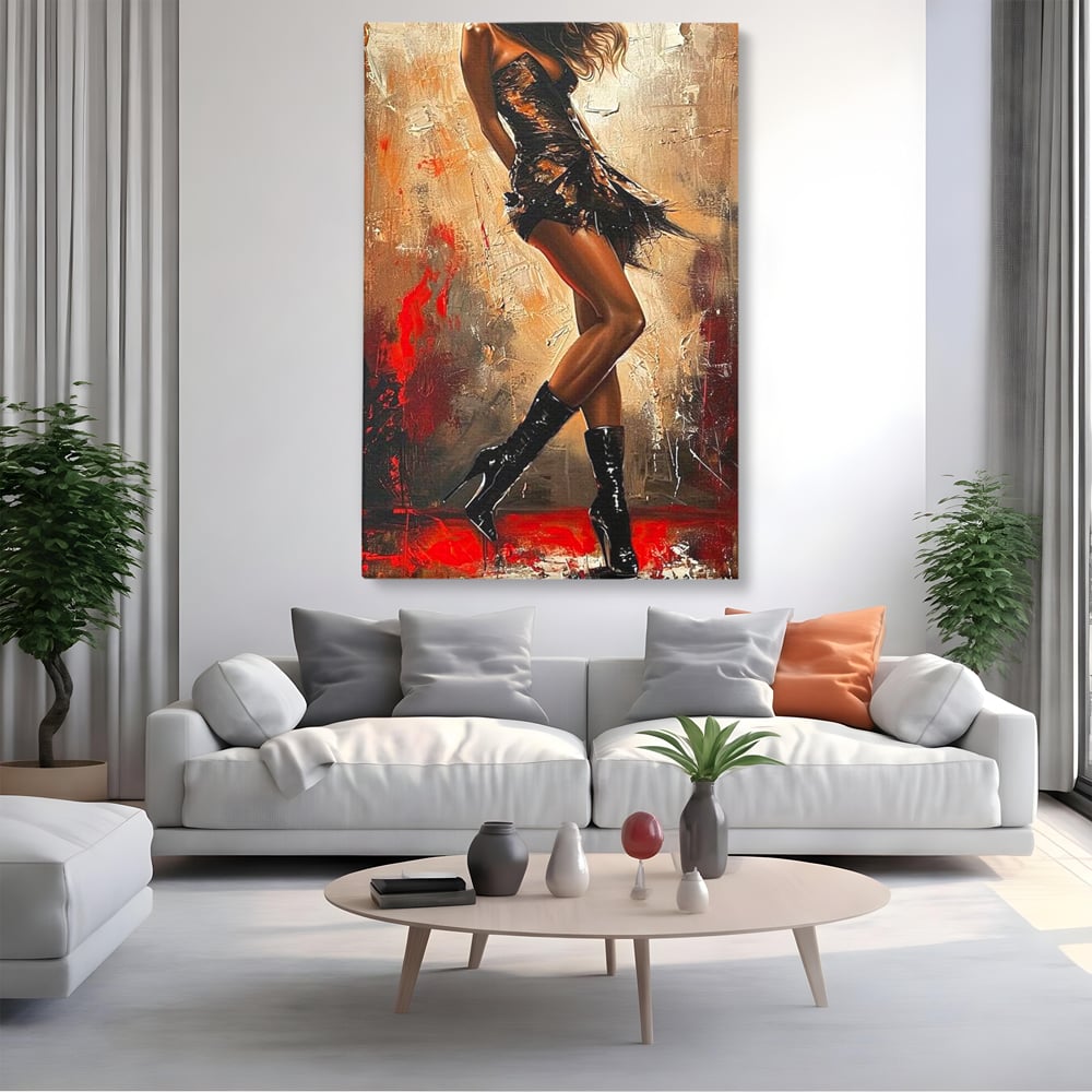 Tablou Canvas Premium LuxCanva® G1018, Femeia Rebela , Ritm, Pasiune, Dans, Rebela, Senzuala, Picioare, Zeita, Living, Dormitor, Culori vibrante