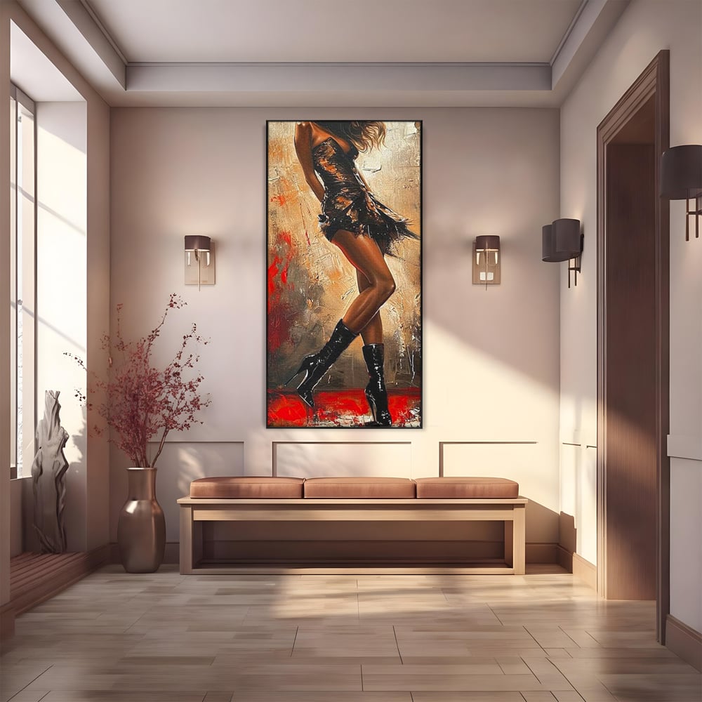 Tablou Canvas Premium LuxCanva® G1018, Femeia Rebela , Ritm, Pasiune, Dans, Rebela, Senzuala, Picioare, Zeita, Living, Dormitor, Culori vibrante