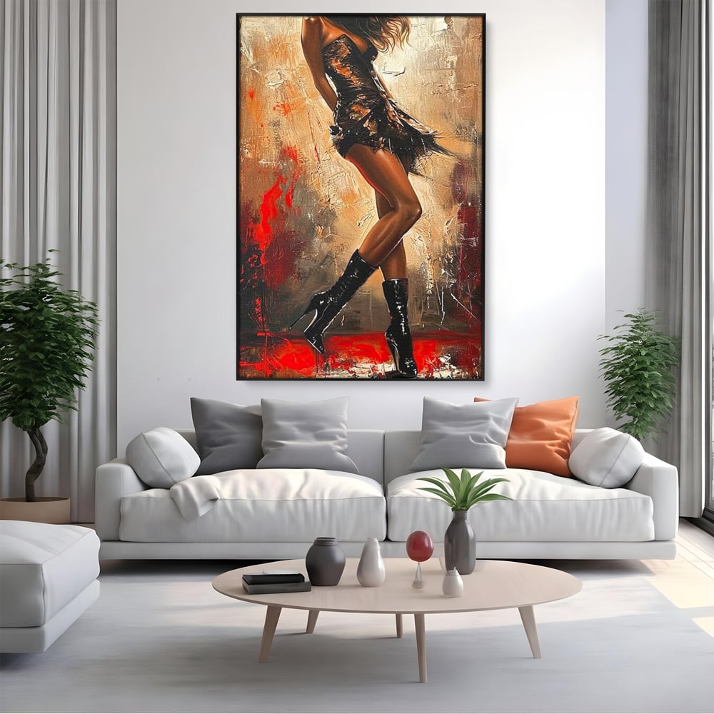Tablou Canvas Premium LuxCanva® G1018, Femeia Rebela , Ritm, Pasiune, Dans, Rebela, Senzuala, Picioare, Zeita, Living, Dormitor, Culori vibrante