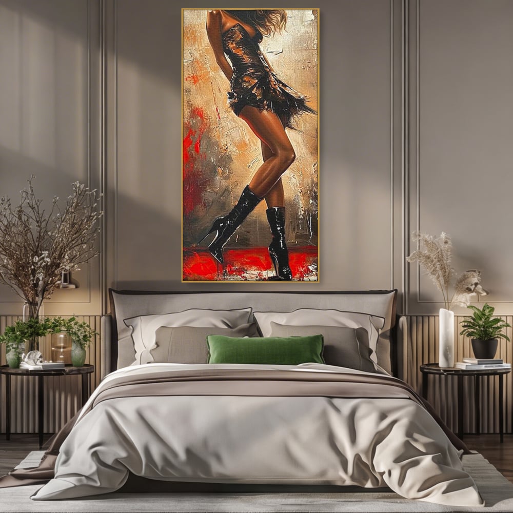 Tablou Canvas Premium LuxCanva® G1018, Femeia Rebela , Ritm, Pasiune, Dans, Rebela, Senzuala, Picioare, Zeita, Living, Dormitor, Culori vibrante