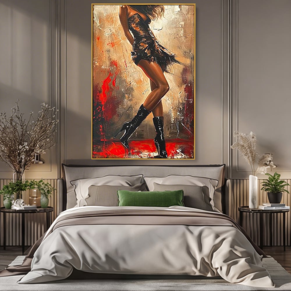 Tablou Canvas Premium LuxCanva® G1018, Femeia Rebela , Ritm, Pasiune, Dans, Rebela, Senzuala, Picioare, Zeita, Living, Dormitor, Culori vibrante