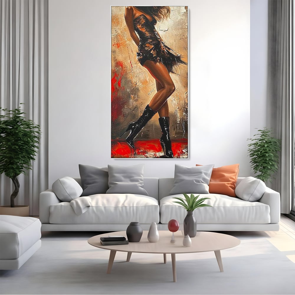 Tablou Canvas Premium LuxCanva® G1018, Femeia Rebela , Ritm, Pasiune, Dans, Rebela, Senzuala, Picioare, Zeita, Living, Dormitor, Culori vibrante