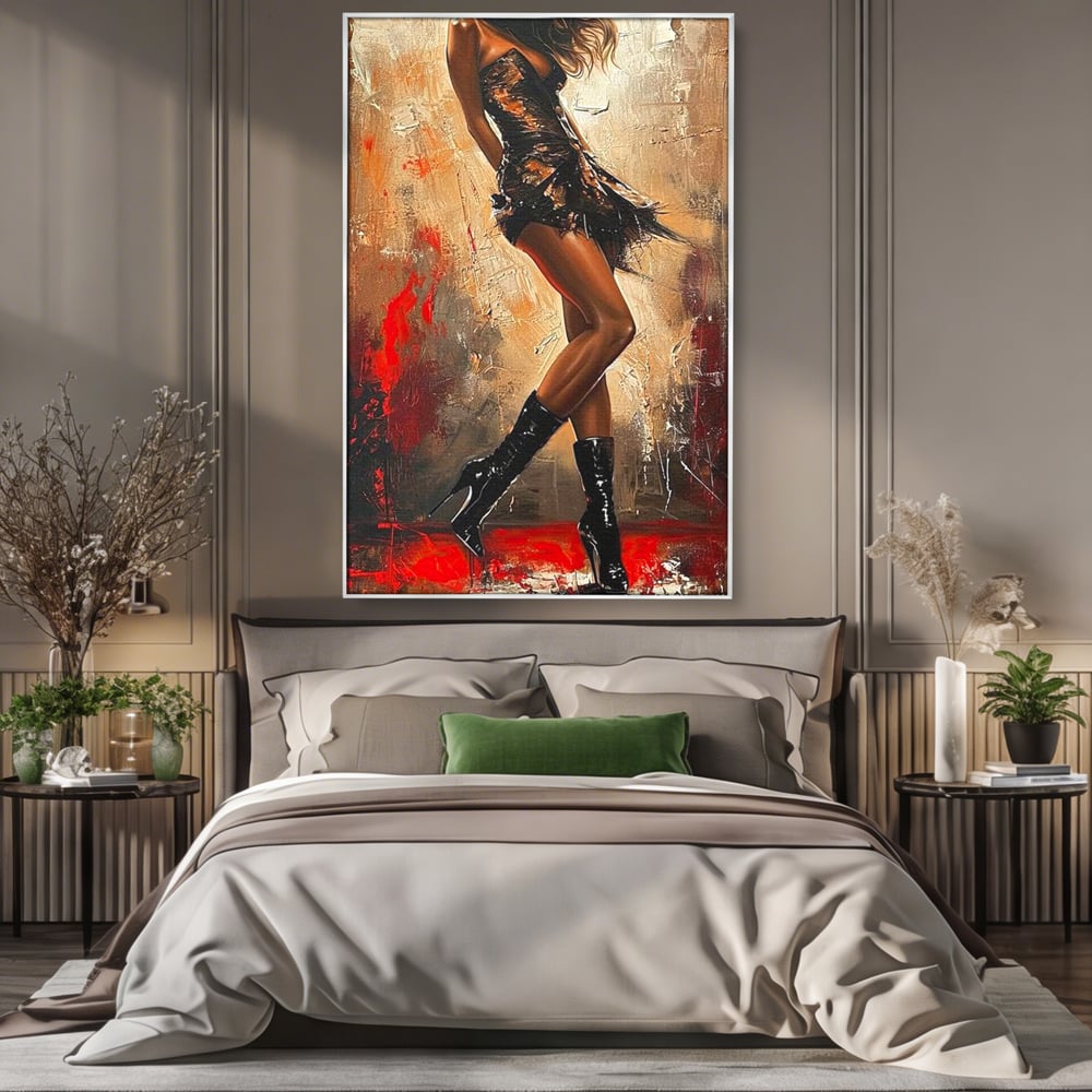 Tablou Canvas Premium LuxCanva® G1018, Femeia Rebela , Ritm, Pasiune, Dans, Rebela, Senzuala, Picioare, Zeita, Living, Dormitor, Culori vibrante