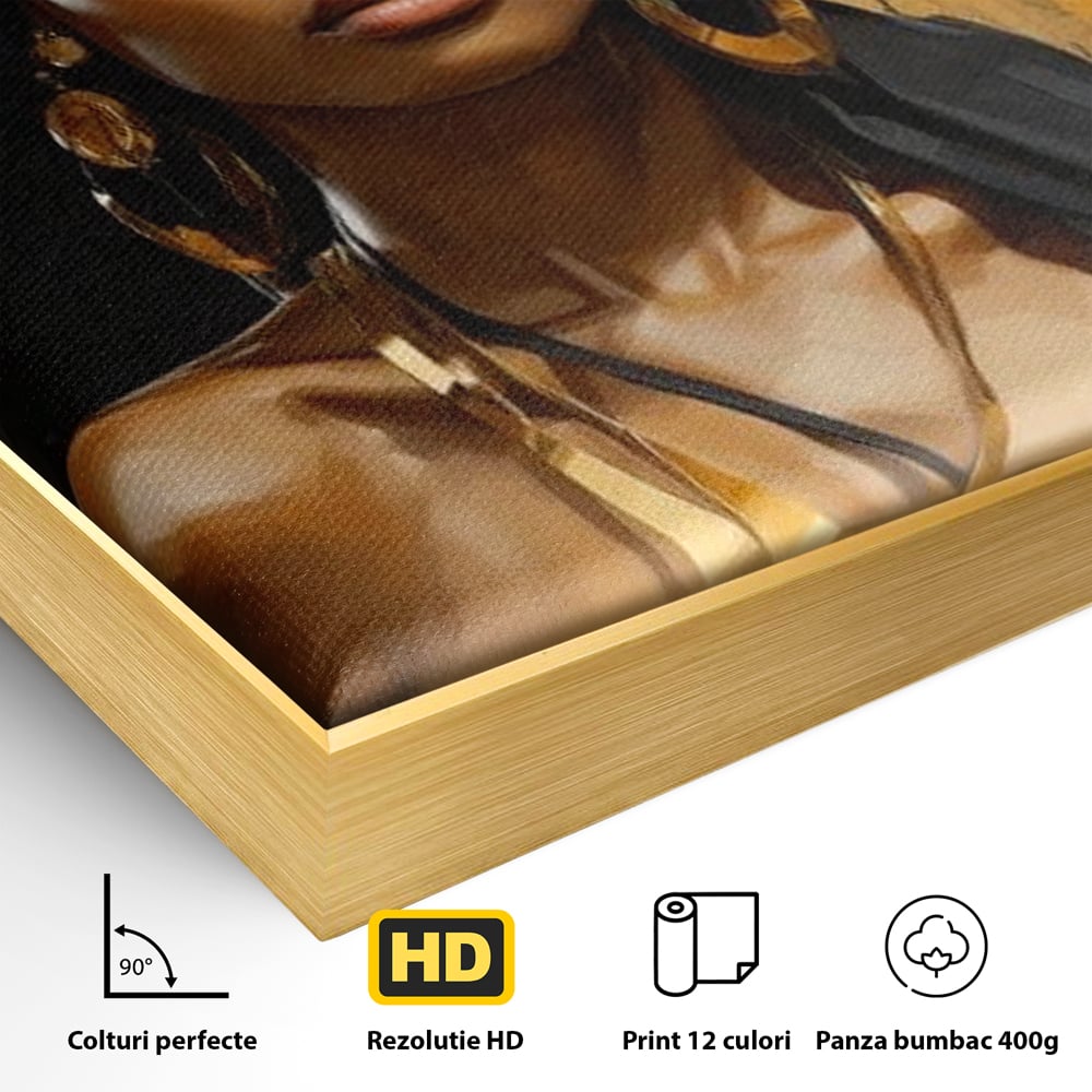 Tablou Canvas Premium LuxCanva® G1019, Femeia In Negru ,  Enigma, Palarie, Glamour, Dramatism, Boem, Rafinament, Cercei, Living, Dormitor, Culori vibrante