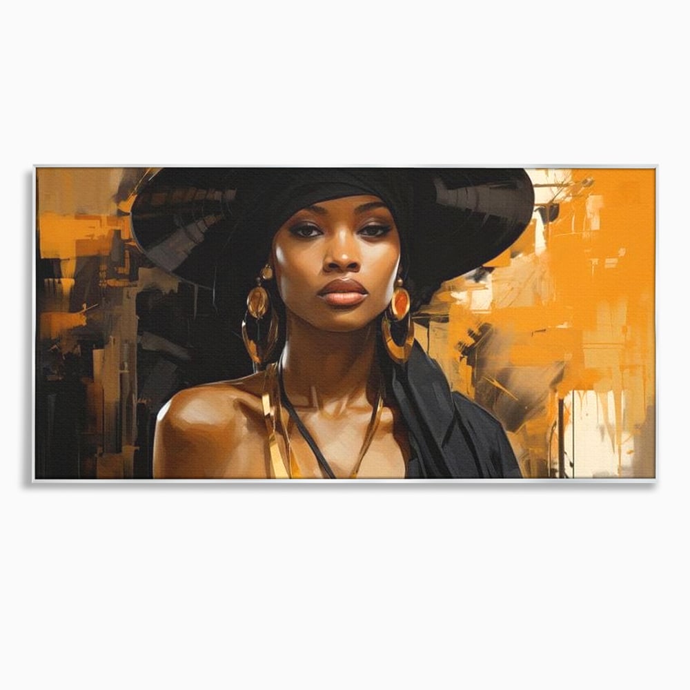 Tablou Canvas Premium LuxCanva® G1019, Femeia In Negru ,  Enigma, Palarie, Glamour, Dramatism, Boem, Rafinament, Cercei, Living, Dormitor, Culori vibrante