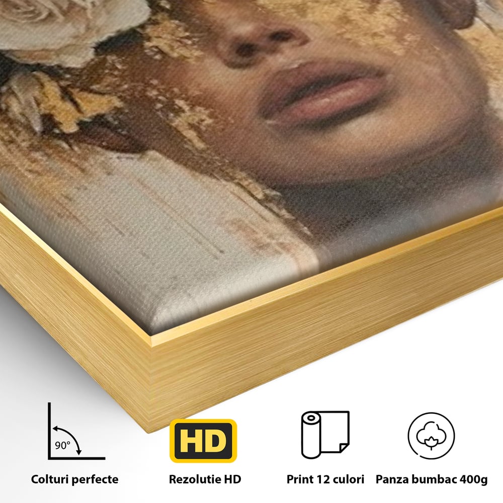 Leinwandbilder Premium LuxCanva® G1020, Metamorphose der Weiblichkeit, Träumen, Blumen, Geheimnisvoll, Gold, Seele, Gedanken, Portrait, Wohnen, Schlafzimmer, Lebendige Farben