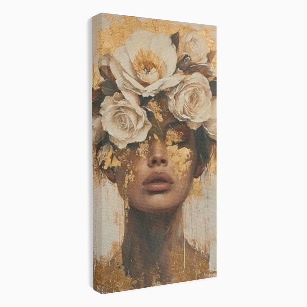 Leinwandbilder Premium LuxCanva® G1020, Metamorphose der Weiblichkeit, Träumen, Blumen, Geheimnisvoll, Gold, Seele, Gedanken, Portrait, Wohnen, Schlafzimmer, Lebendige Farben