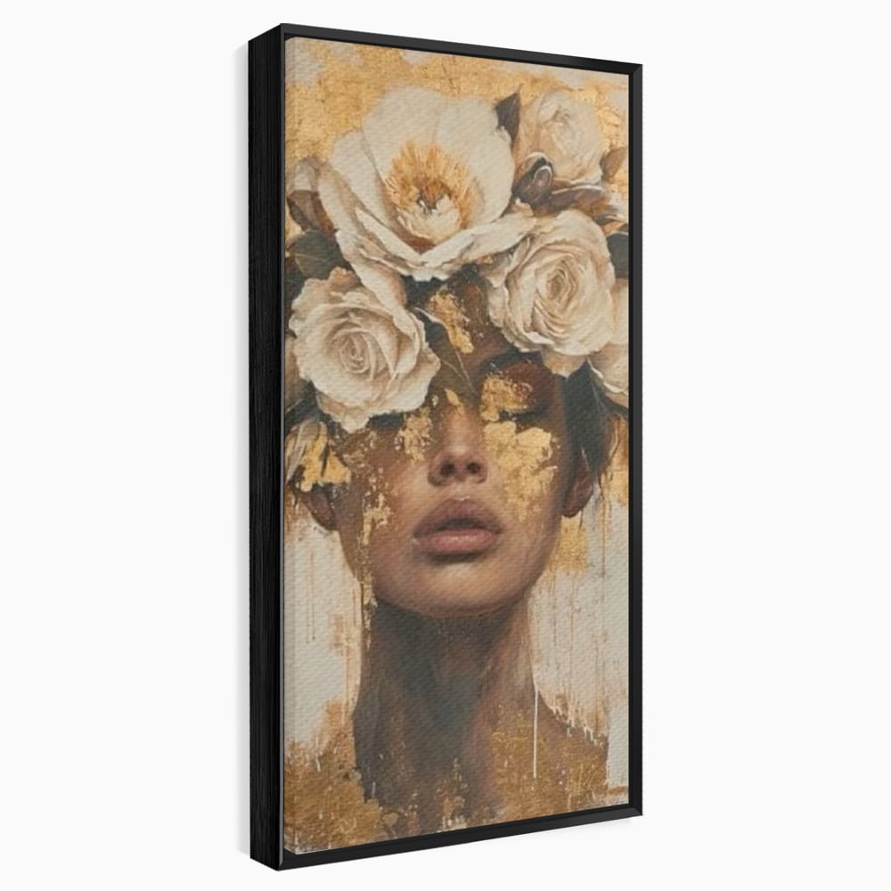 Leinwandbilder Premium LuxCanva® G1020, Metamorphose der Weiblichkeit, Träumen, Blumen, Geheimnisvoll, Gold, Seele, Gedanken, Portrait, Wohnen, Schlafzimmer, Lebendige Farben