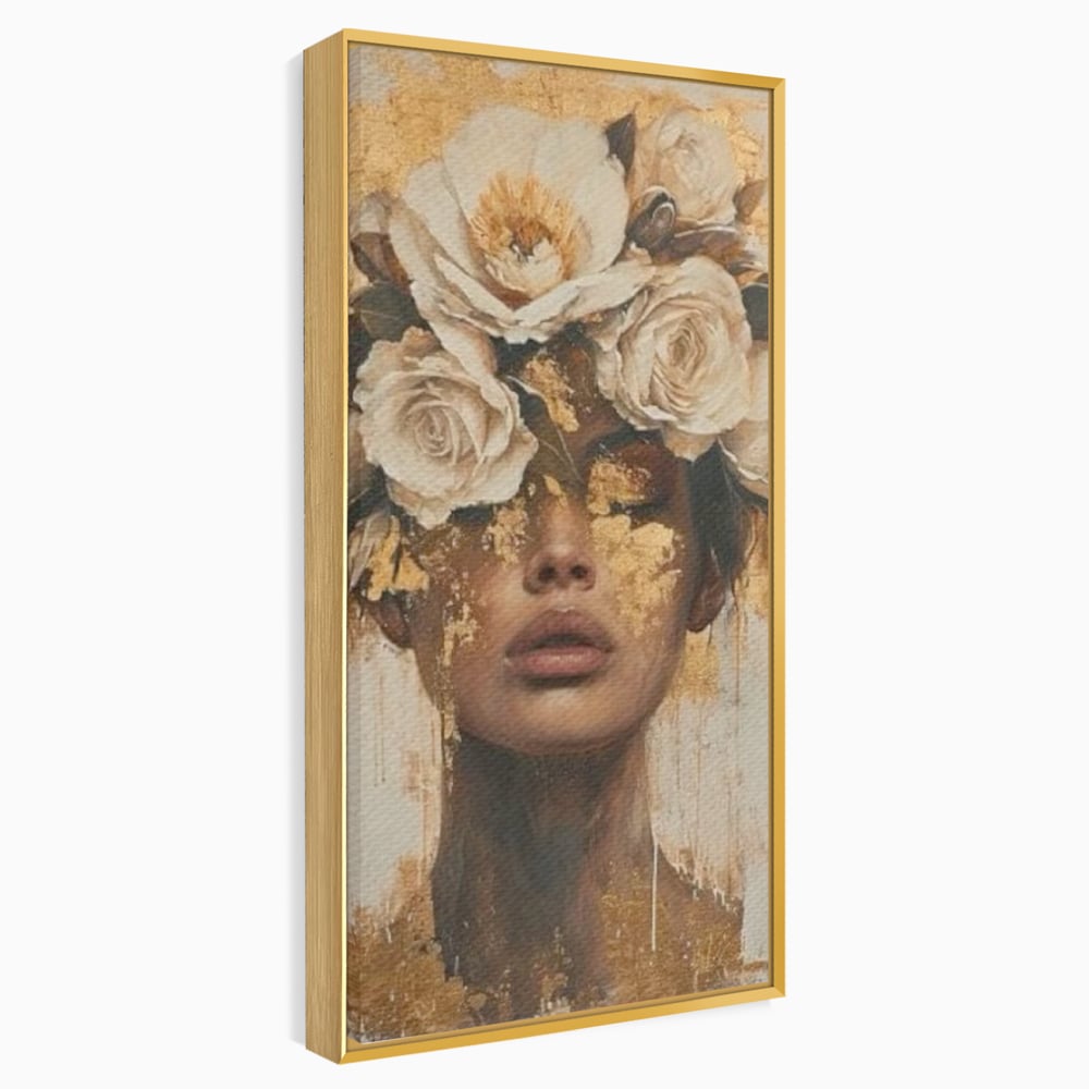 Leinwandbilder Premium LuxCanva® G1020, Metamorphose der Weiblichkeit, Träumen, Blumen, Geheimnisvoll, Gold, Seele, Gedanken, Portrait, Wohnen, Schlafzimmer, Lebendige Farben