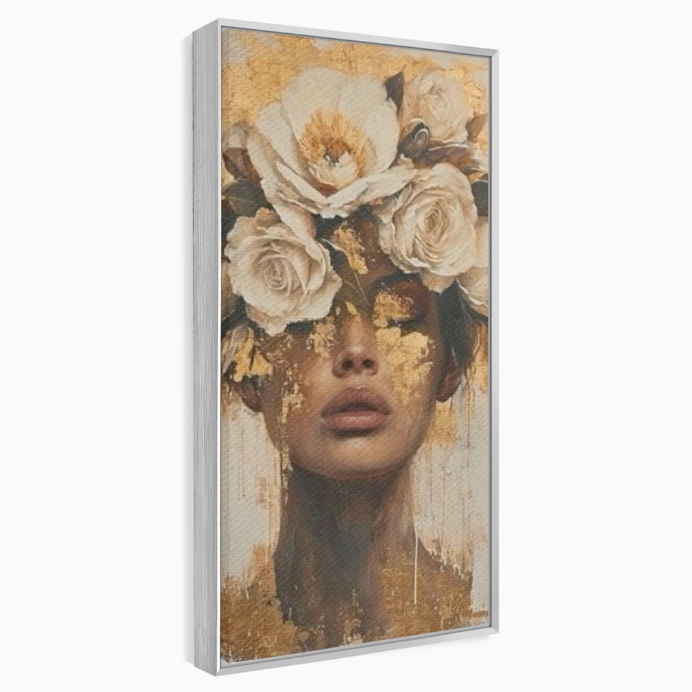 Leinwandbilder Premium LuxCanva® G1020, Metamorphose der Weiblichkeit, Träumen, Blumen, Geheimnisvoll, Gold, Seele, Gedanken, Portrait, Wohnen, Schlafzimmer, Lebendige Farben