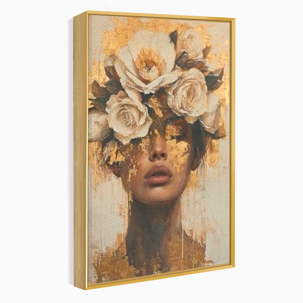 Leinwandbilder Premium LuxCanva® G1020, Metamorphose der Weiblichkeit, Träumen, Blumen, Geheimnisvoll, Gold, Seele, Gedanken, Portrait, Wohnen, Schlafzimmer, Lebendige Farben