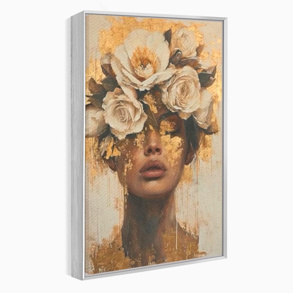 Leinwandbilder Premium LuxCanva® G1020, Metamorphose der Weiblichkeit, Träumen, Blumen, Geheimnisvoll, Gold, Seele, Gedanken, Portrait, Wohnen, Schlafzimmer, Lebendige Farben