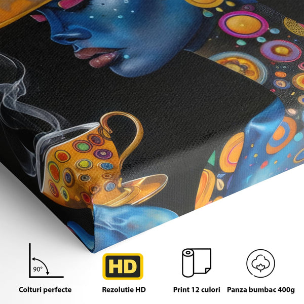 Tablou Canvas Premium LuxCanva® G1022, Eleganta Interstelara , Cosmic, Feminitate, Hipnotic, Ceasca, Cafea, Ceai, Palarie, Living, Dormitor