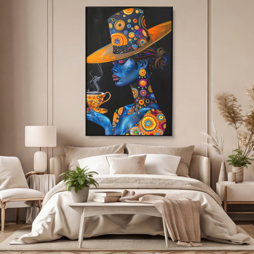 Leinwandbilder Premium LuxCanva® G1022, Interstellare Eleganz, Kosmisch, Feminin, Hypnotisch, Tasse, Kaffee, Tee, Tee, Hut, Wohnen, Schlafzimmer