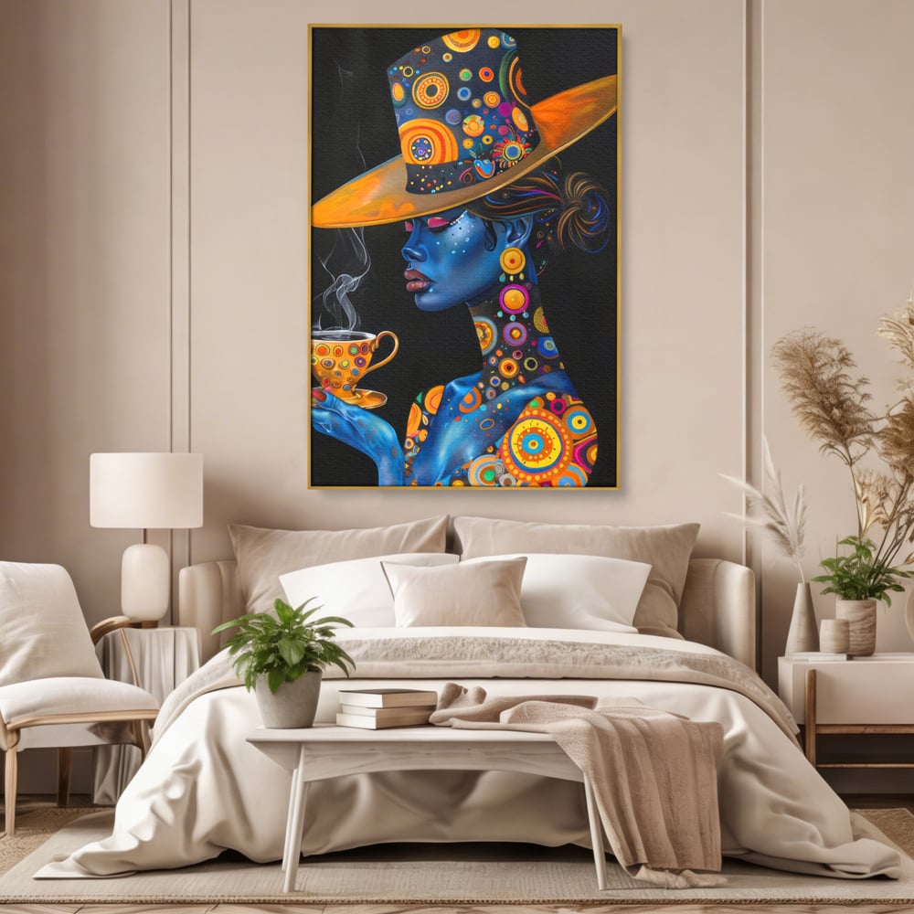 Leinwandbilder Premium LuxCanva® G1022, Interstellare Eleganz, Kosmisch, Feminin, Hypnotisch, Tasse, Kaffee, Tee, Tee, Hut, Wohnen, Schlafzimmer