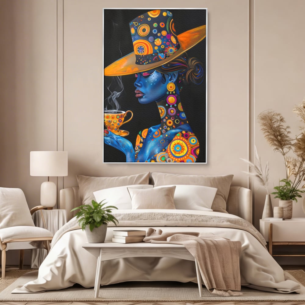 Leinwandbilder Premium LuxCanva® G1022, Interstellare Eleganz, Kosmisch, Feminin, Hypnotisch, Tasse, Kaffee, Tee, Tee, Hut, Wohnen, Schlafzimmer