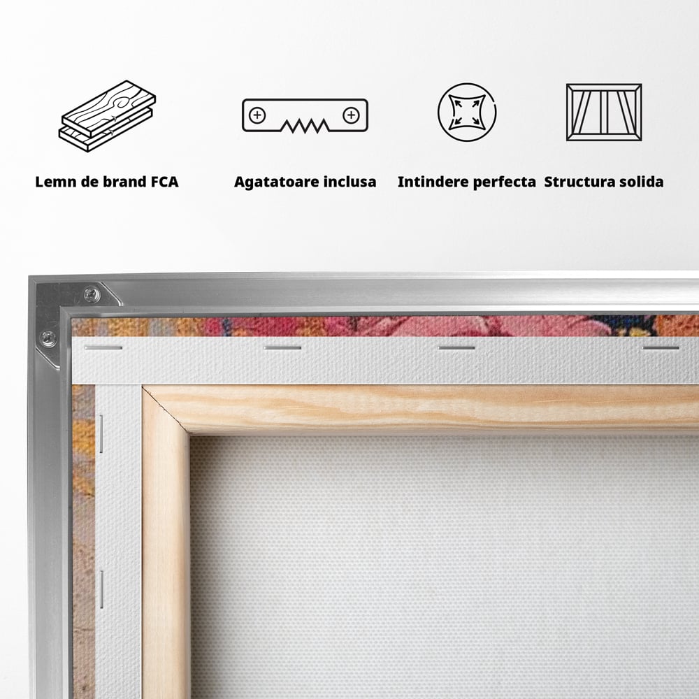 Tablou Canvas Premium LuxCanva® G1023, Gratie Inflorita , Delicatete, Flori, Petale, Aur, Portret, Pastel, Roz, Living, Dormitor, Culori vibrante
