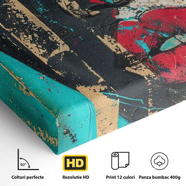 Tablou Canvas Premium LuxCanva® G1024, Femeia Din Haos , Avangardist, Culori, Metalic, Portret, Expresionism, Emotie, Roz, Living, Dormitor