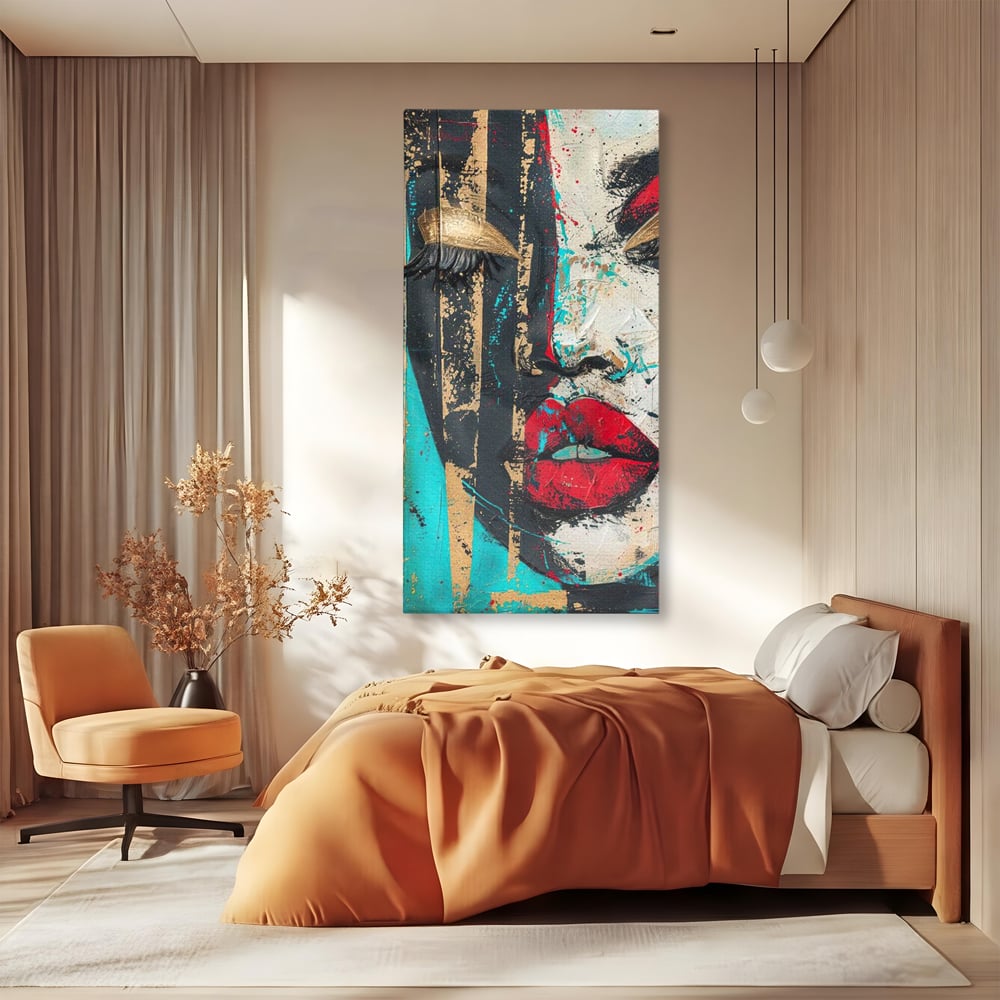 Tablou Canvas Premium LuxCanva® G1024, Femeia Din Haos , Avangardist, Culori, Metalic, Portret, Expresionism, Emotie, Roz, Living, Dormitor