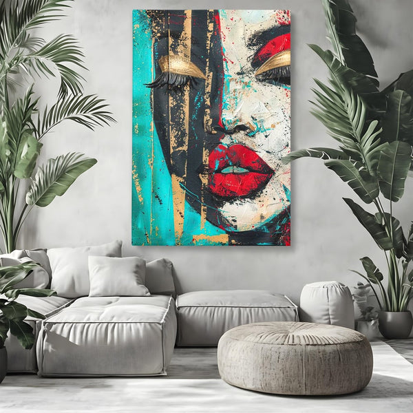 Tablou Canvas Premium LuxCanva® G1024, Femeia Din Haos , Avangardist, Culori, Metalic, Portret, Expresionism, Emotie, Roz, Living, Dormitor