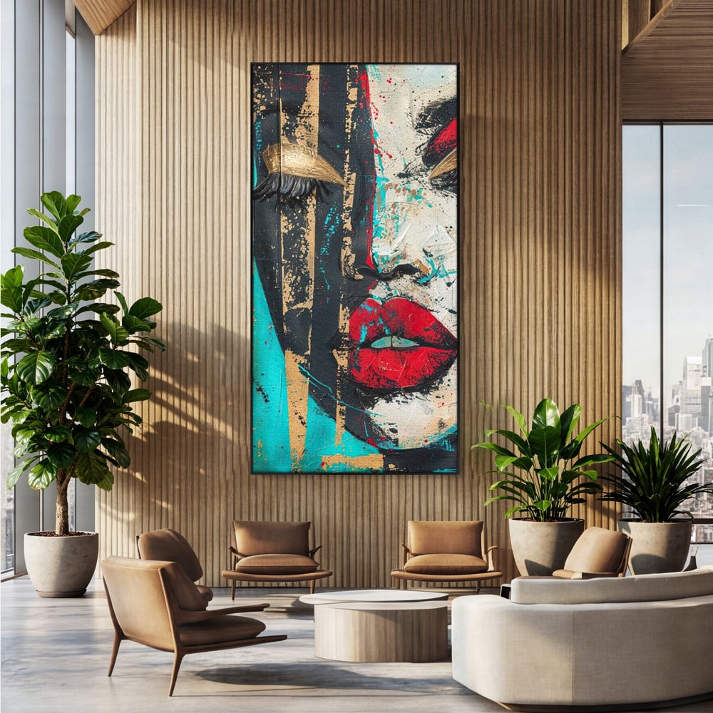 Tablou Canvas Premium LuxCanva® G1024, Femeia Din Haos , Avangardist, Culori, Metalic, Portret, Expresionism, Emotie, Roz, Living, Dormitor