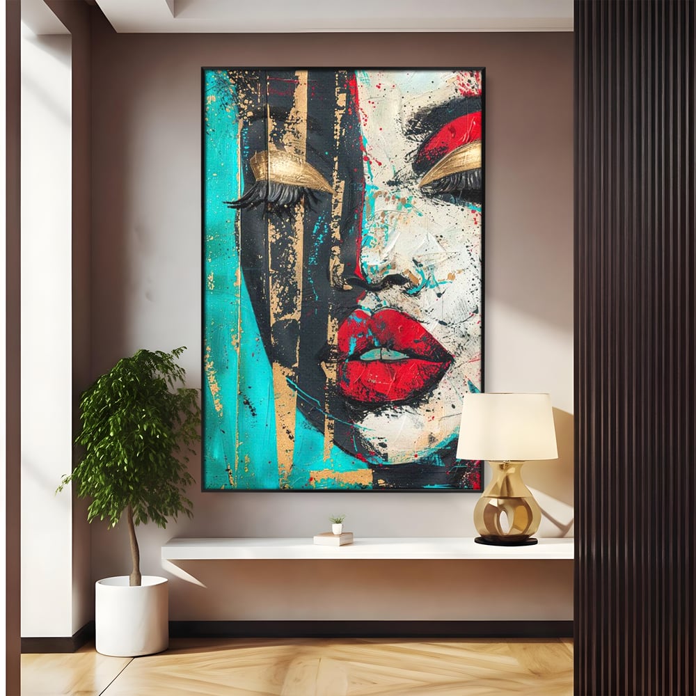 Tablou Canvas Premium LuxCanva® G1024, Femeia Din Haos , Avangardist, Culori, Metalic, Portret, Expresionism, Emotie, Roz, Living, Dormitor