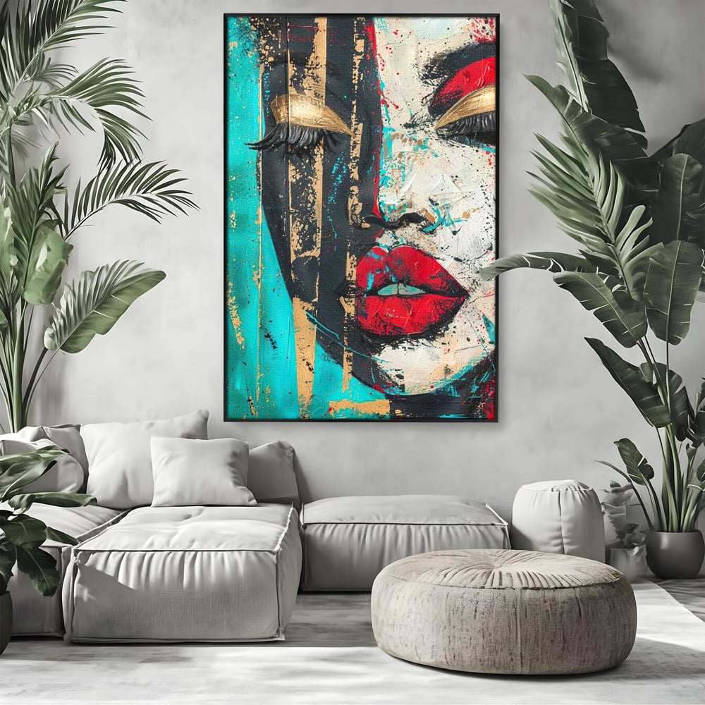 Tablou Canvas Premium LuxCanva® G1024, Femeia Din Haos , Avangardist, Culori, Metalic, Portret, Expresionism, Emotie, Roz, Living, Dormitor