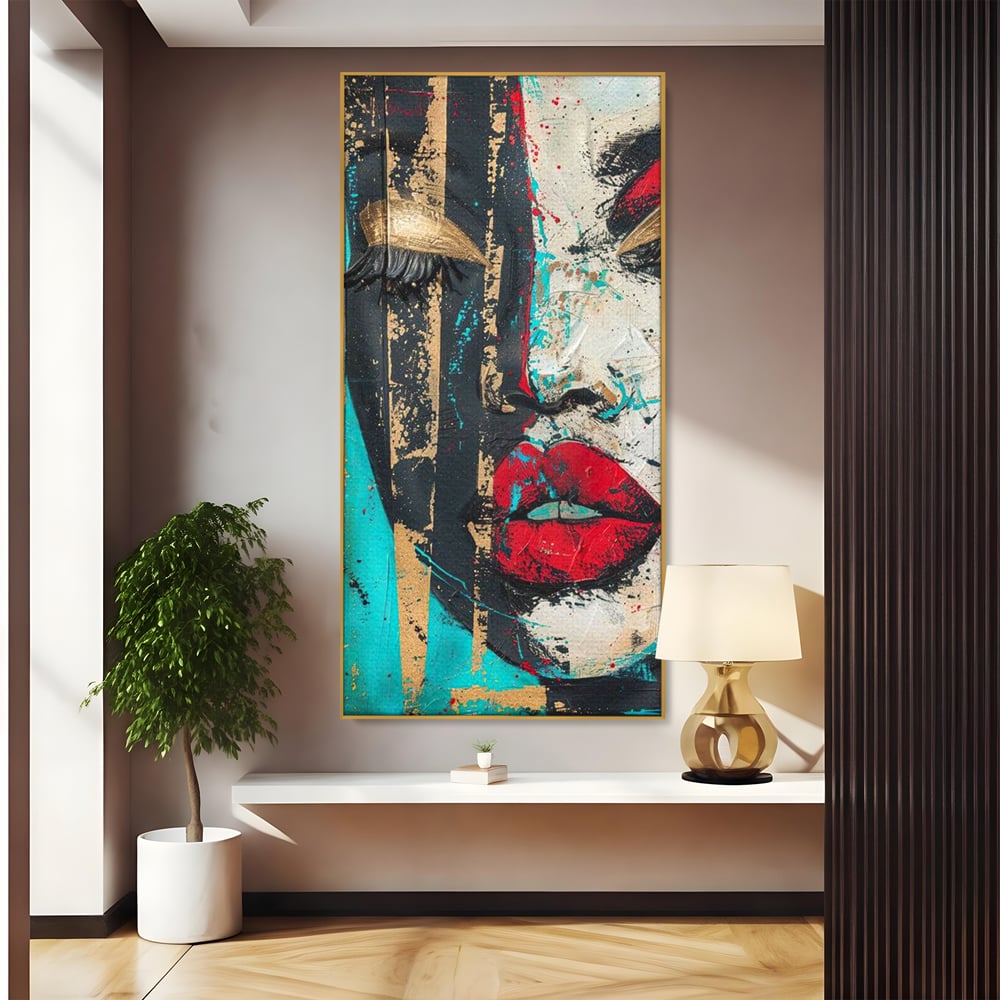 Tablou Canvas Premium LuxCanva® G1024, Femeia Din Haos , Avangardist, Culori, Metalic, Portret, Expresionism, Emotie, Roz, Living, Dormitor