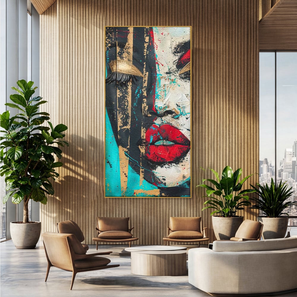 Tablou Canvas Premium LuxCanva® G1024, Femeia Din Haos , Avangardist, Culori, Metalic, Portret, Expresionism, Emotie, Roz, Living, Dormitor