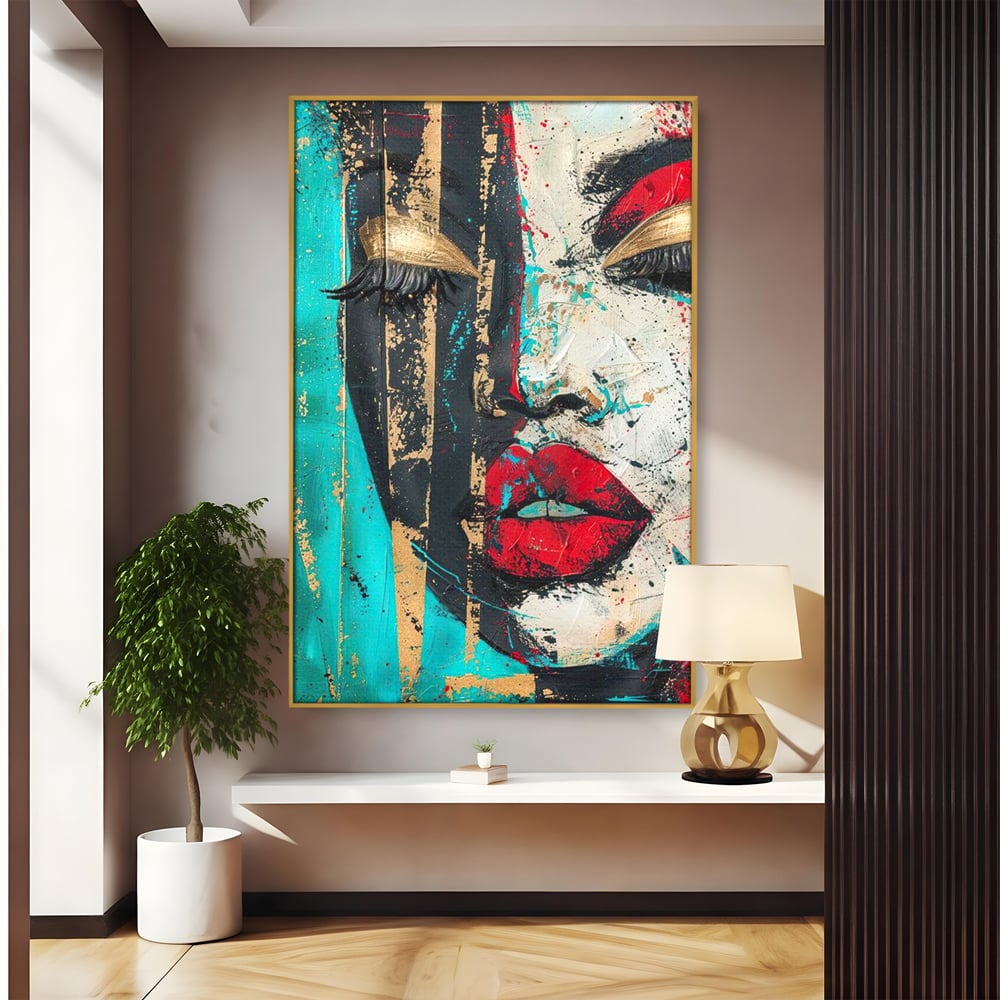 Tablou Canvas Premium LuxCanva® G1024, Femeia Din Haos , Avangardist, Culori, Metalic, Portret, Expresionism, Emotie, Roz, Living, Dormitor