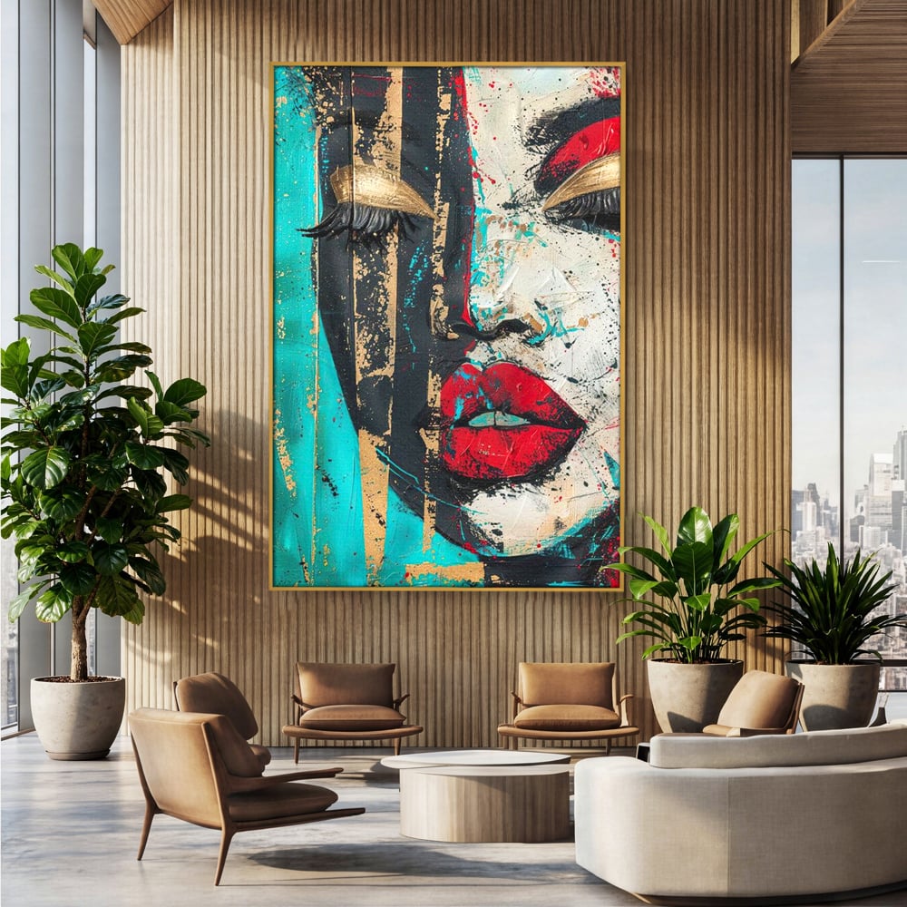 Tablou Canvas Premium LuxCanva® G1024, Femeia Din Haos , Avangardist, Culori, Metalic, Portret, Expresionism, Emotie, Roz, Living, Dormitor